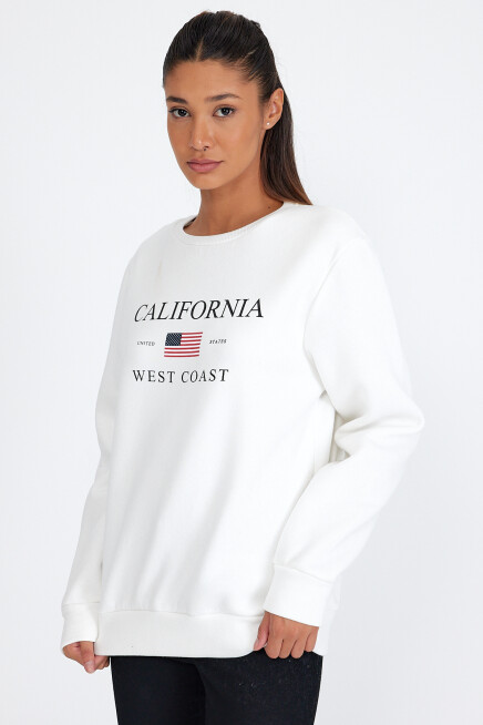 Süperlife Kadın Bisiklet Yaka Rahat Kalıp İçi Polarlı 3 iplik Amerikan Baskılı Swetashırt spr24swk26