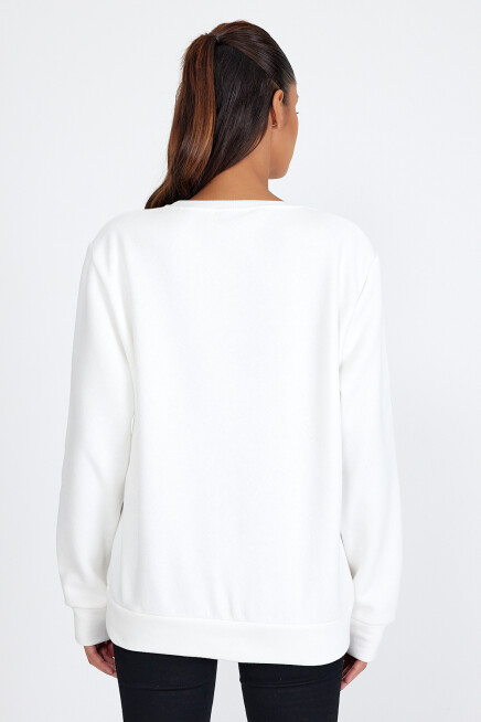 Süperlife Kadın Bisiklet Yaka Rahat Kalıp İçi Polarlı 3 iplik Amerikan Baskılı Swetashırt spr24swk26