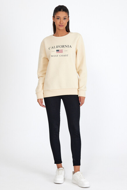 Süperlife Kadın Bisiklet Yaka Rahat Kalıp İçi Polarlı 3 iplik Amerikan Baskılı Swetashırt spr24swk26