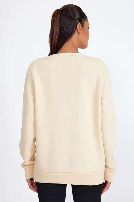 Süperlife Kadın Bisiklet Yaka Rahat Kalıp İçi Polarlı 3 iplik Amerikan Baskılı Swetashırt spr24swk26