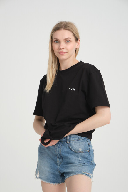 Süperlife Kadın Bisiklet Yaka Regular Fit Baskılı Tişort SPR21YK23