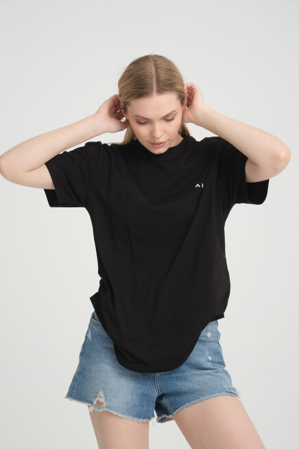 Süperlife Kadın Bisiklet Yaka Regular Fit Baskılı Tişort SPR21YK23