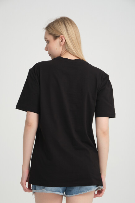 Süperlife Kadın Bisiklet Yaka Regular Fit Baskılı Tişort SPR21YK23