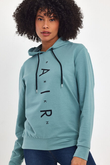 Süperlife Kadın Kapşonlu AR Baskılı İnce Sweatshırt SPR22SWk162