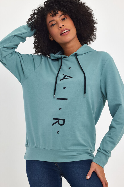 Süperlife Kadın Kapşonlu AR Baskılı İnce Sweatshırt SPR22SWk162