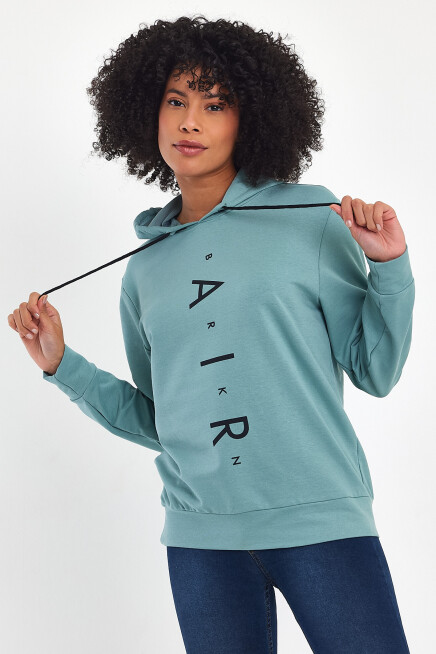 Süperlife Kadın Kapşonlu AR Baskılı İnce Sweatshırt SPR22SWk162