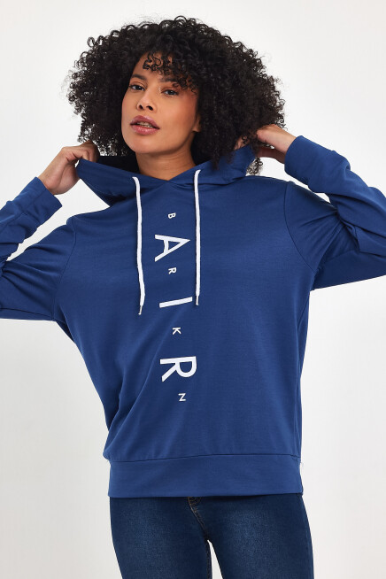 Süperlife Kadın Kapşonlu AR Baskılı İnce Sweatshırt SPR22SWk162