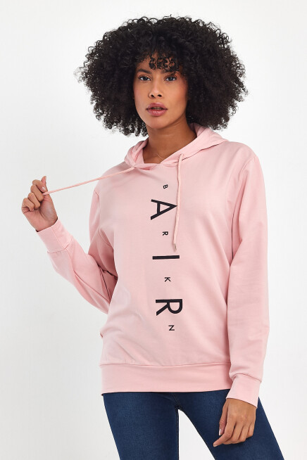 Süperlife Kadın Kapşonlu AR Baskılı İnce Sweatshırt SPR22SWk162