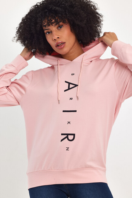 Süperlife Kadın Kapşonlu AR Baskılı İnce Sweatshırt SPR22SWk162