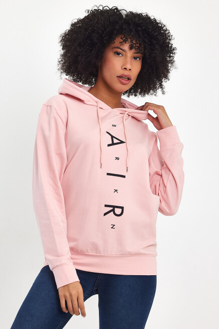 Süperlife Kadın Kapşonlu AR Baskılı İnce Sweatshırt SPR22SWk162