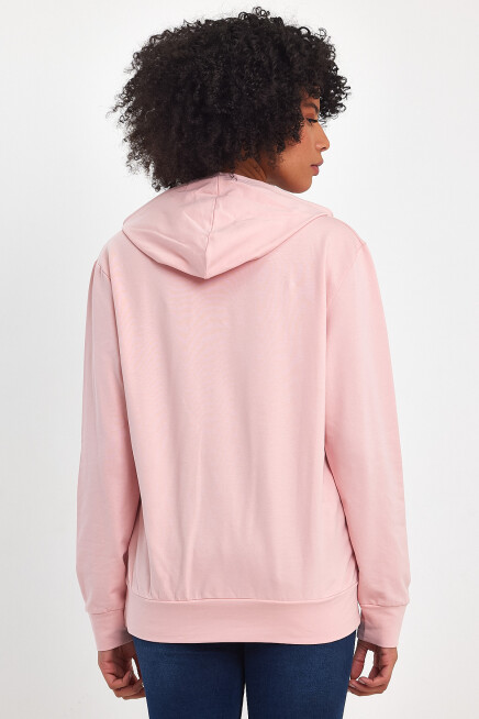 Süperlife Kadın Kapşonlu AR Baskılı İnce Sweatshırt SPR22SWk162