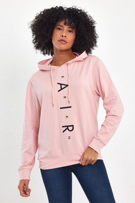 Süperlife Kadın Kapşonlu AR Baskılı İnce Sweatshırt SPR22SWk162