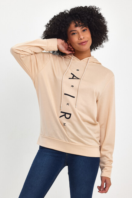 Süperlife Kadın Kapşonlu AR Baskılı İnce Sweatshırt SPR22SWk162