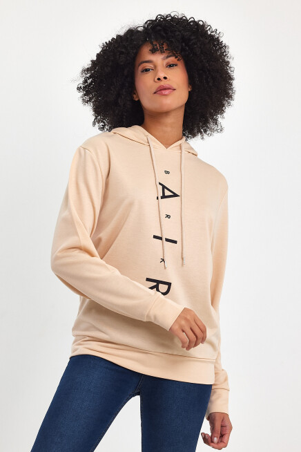 Süperlife Kadın Kapşonlu AR Baskılı İnce Sweatshırt SPR22SWk162