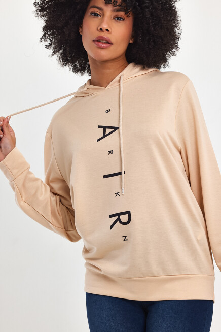 Süperlife Kadın Kapşonlu AR Baskılı İnce Sweatshırt SPR22SWk162