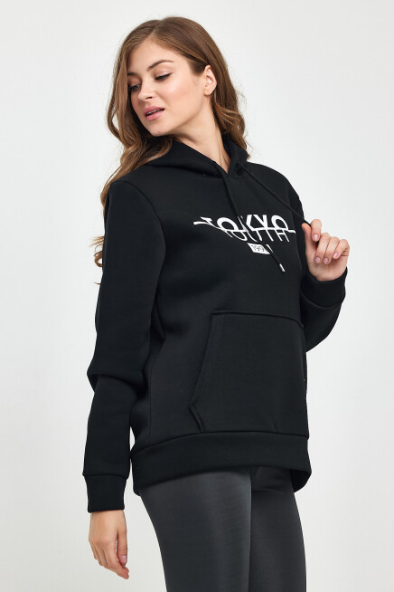 Kadın Kapşonlu Rahat Kalıp İçi Polarlı 3 iplik Tokyo Baskılı Swetashırt Spr24swk12