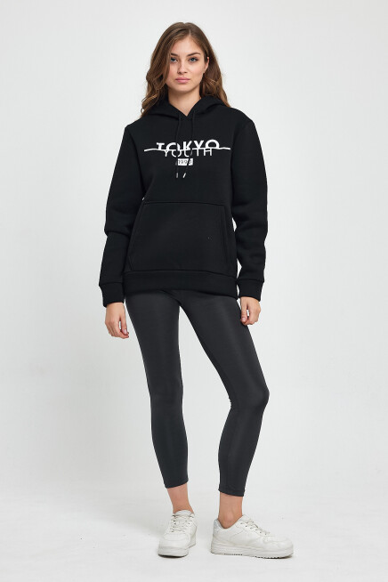 Kadın Kapşonlu Rahat Kalıp İçi Polarlı 3 iplik Tokyo Baskılı Swetashırt Spr24swk12