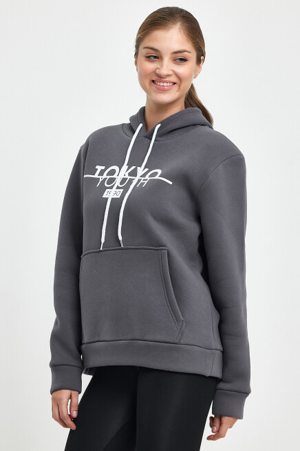 Kadın Kapşonlu Rahat Kalıp İçi Polarlı 3 iplik Tokyo Baskılı Swetashırt Spr24swk12