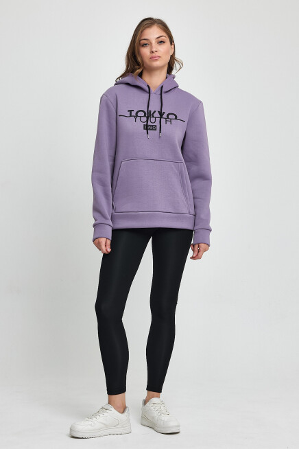 Kadın Kapşonlu Rahat Kalıp İçi Polarlı 3 iplik Tokyo Baskılı Swetashırt Spr24swk12