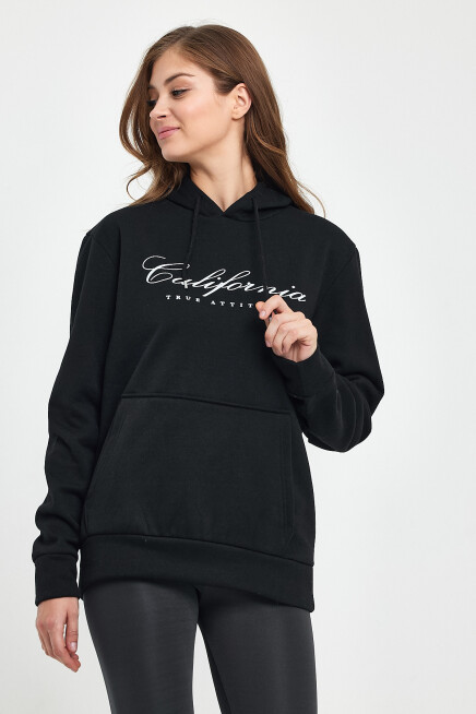 Süperlife Kadın Kapşonlu Rahat Kalıp İçi Polarlı 3 iplik Californıa Baskılı Swetashırt spr24swk03