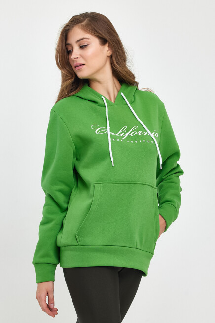 Süperlife Kadın Kapşonlu Rahat Kalıp İçi Polarlı 3 iplik Californıa Baskılı Swetashırt spr24swk03