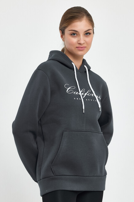 Süperlife Kadın Kapşonlu Rahat Kalıp İçi Polarlı 3 iplik Californıa Baskılı Swetashırt spr24swk03