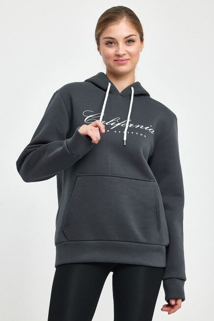 Süperlife Kadın Kapşonlu Rahat Kalıp İçi Polarlı 3 iplik Californıa Baskılı Swetashırt spr24swk03