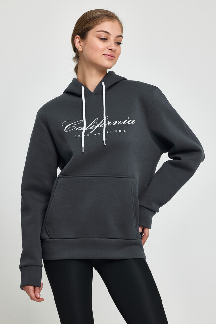 Süperlife Kadın Kapşonlu Rahat Kalıp İçi Polarlı 3 iplik Californıa Baskılı Swetashırt spr24swk03