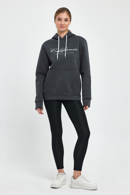 Süperlife Kadın Kapşonlu Rahat Kalıp İçi Polarlı 3 iplik Californıa Baskılı Swetashırt spr24swk03