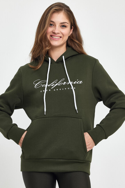 Süperlife Kadın Kapşonlu Rahat Kalıp İçi Polarlı 3 iplik Californıa Baskılı Swetashırt spr24swk03