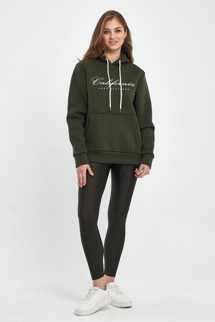 Süperlife Kadın Kapşonlu Rahat Kalıp İçi Polarlı 3 iplik Californıa Baskılı Swetashırt spr24swk03