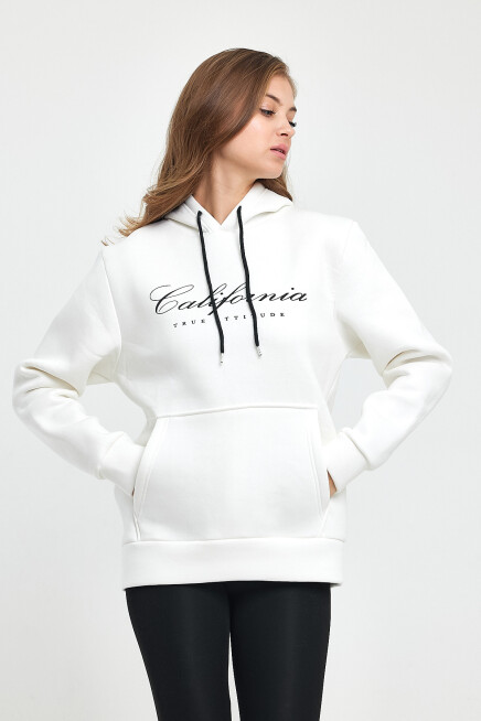 Süperlife Kadın Kapşonlu Rahat Kalıp İçi Polarlı 3 iplik Californıa Baskılı Swetashırt spr24swk03