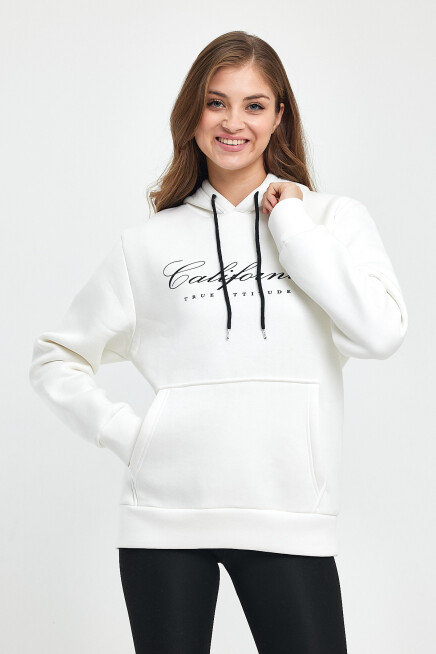 Süperlife Kadın Kapşonlu Rahat Kalıp İçi Polarlı 3 iplik Californıa Baskılı Swetashırt spr24swk03