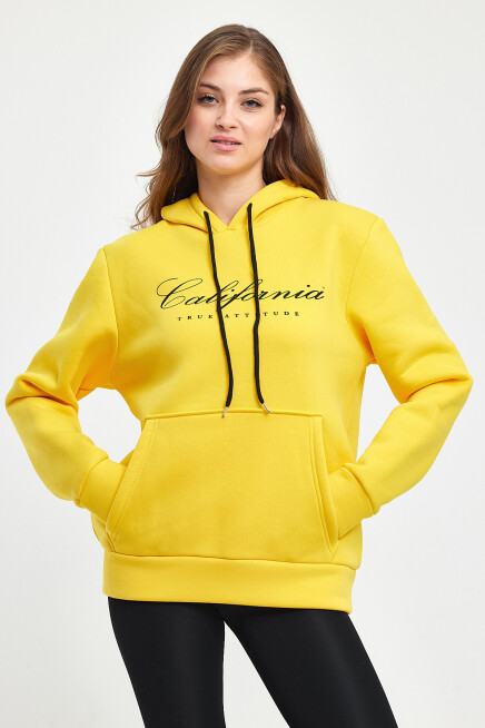 Süperlife Kadın Kapşonlu Rahat Kalıp İçi Polarlı 3 iplik Californıa Baskılı Swetashırt spr24swk03