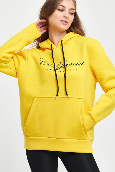 Süperlife Kadın Kapşonlu Rahat Kalıp İçi Polarlı 3 iplik Californıa Baskılı Swetashırt spr24swk03