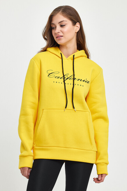 Süperlife Kadın Kapşonlu Rahat Kalıp İçi Polarlı 3 iplik Californıa Baskılı Swetashırt spr24swk03