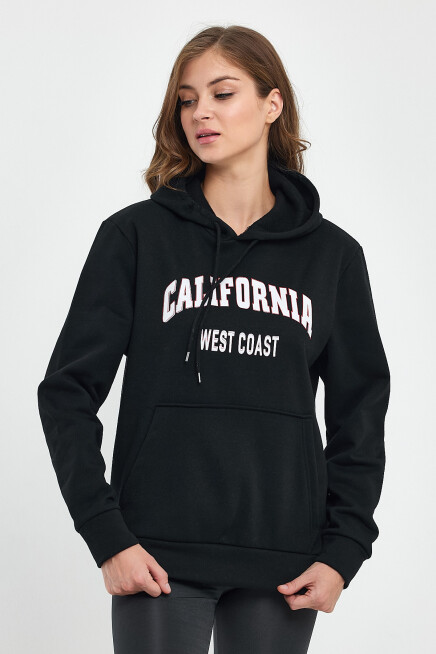 Kadın Kapşonlu Rahat Kalıp İçi Polarlı 3 iplik Californıa West  Baskılı Swetashırt SPR24SWK08