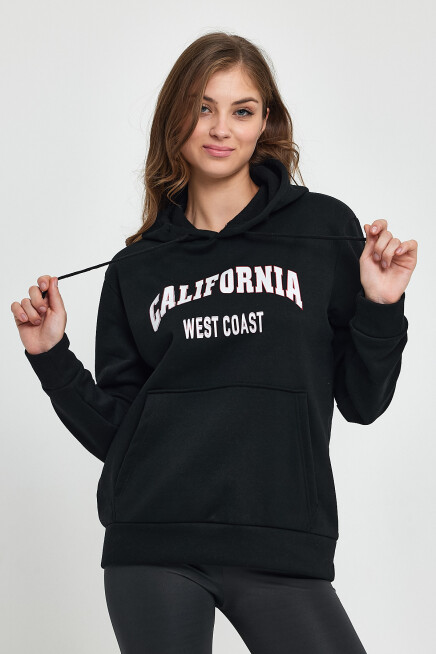 Kadın Kapşonlu Rahat Kalıp İçi Polarlı 3 iplik Californıa West  Baskılı Swetashırt SPR24SWK08