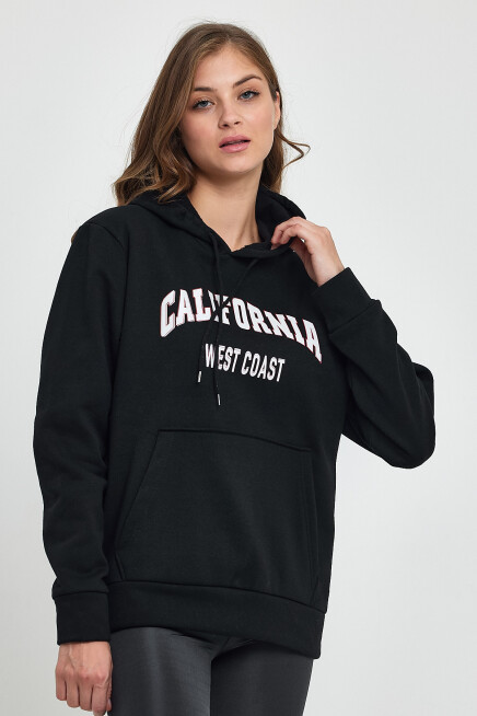 Kadın Kapşonlu Rahat Kalıp İçi Polarlı 3 iplik Californıa West  Baskılı Swetashırt SPR24SWK08