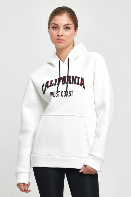 Kadın Kapşonlu Rahat Kalıp İçi Polarlı 3 iplik Californıa West  Baskılı Swetashırt SPR24SWK08