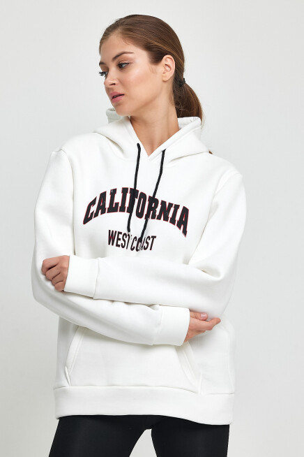 Kadın Kapşonlu Rahat Kalıp İçi Polarlı 3 iplik Californıa West  Baskılı Swetashırt SPR24SWK08