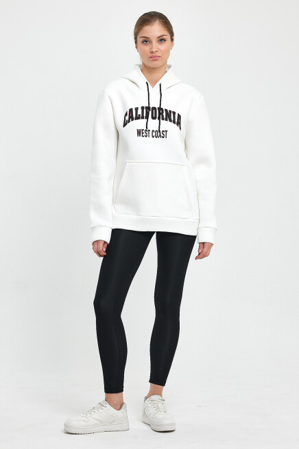 Kadın Kapşonlu Rahat Kalıp İçi Polarlı 3 iplik Californıa West  Baskılı Swetashırt SPR24SWK08