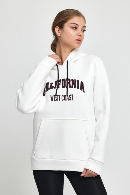 Kadın Kapşonlu Rahat Kalıp İçi Polarlı 3 iplik Californıa West  Baskılı Swetashırt SPR24SWK08