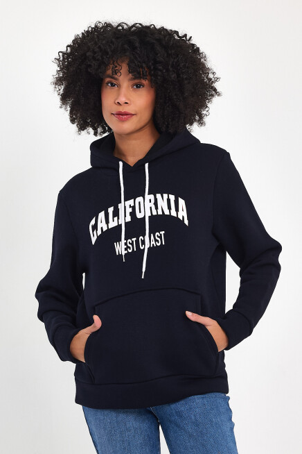 Kadın Kapşonlu Rahat Kalıp İçi Polarlı 3 iplik Californıa West  Baskılı Swetashırt SPR24SWK08