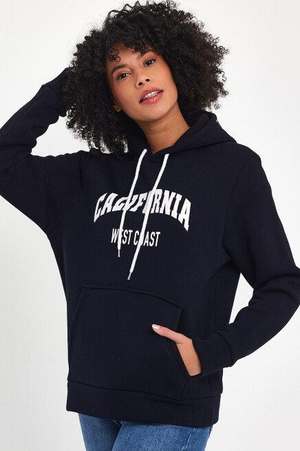 Kadın Kapşonlu Rahat Kalıp İçi Polarlı 3 iplik Californıa West  Baskılı Swetashırt SPR24SWK08