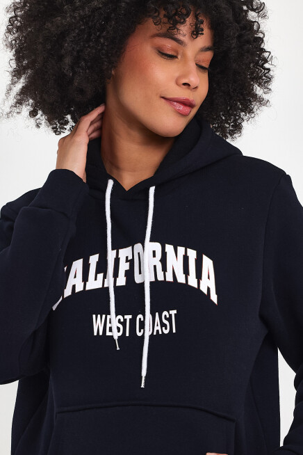 Kadın Kapşonlu Rahat Kalıp İçi Polarlı 3 iplik Californıa West  Baskılı Swetashırt SPR24SWK08