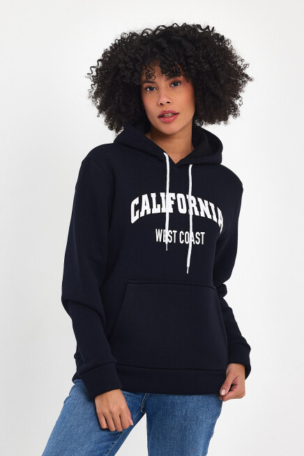 Kadın Kapşonlu Rahat Kalıp İçi Polarlı 3 iplik Californıa West  Baskılı Swetashırt SPR24SWK08
