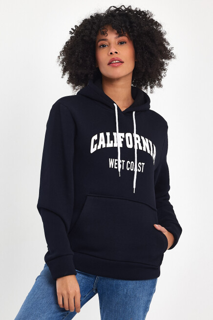 Kadın Kapşonlu Rahat Kalıp İçi Polarlı 3 iplik Californıa West  Baskılı Swetashırt SPR24SWK08