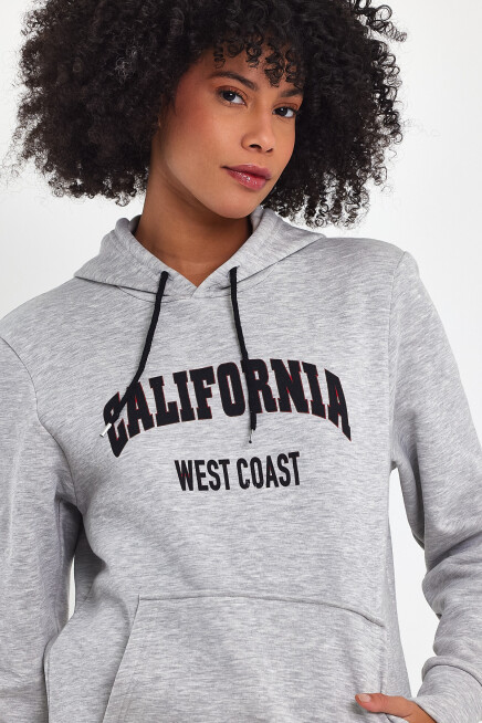 Kadın Kapşonlu Rahat Kalıp İçi Polarlı 3 iplik Californıa West  Baskılı Swetashırt SPR24SWK08