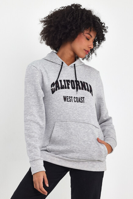 Kadın Kapşonlu Rahat Kalıp İçi Polarlı 3 iplik Californıa West  Baskılı Swetashırt SPR24SWK08